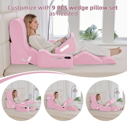 Wedge Pillow Set for After Surgery,Pink,9PCS-23.2" - color: Pink, size: 9PCS-23.2''