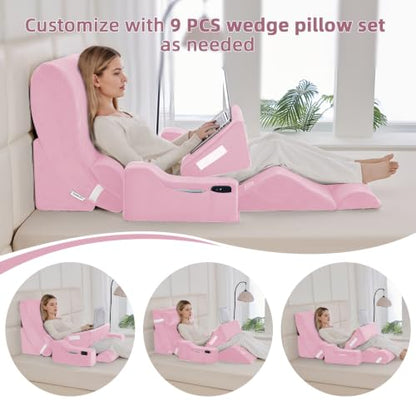 Wedge Pillow Set for After Surgery,Pink,9PCS-23.2" - color: Pink, size: 9PCS-23.2''