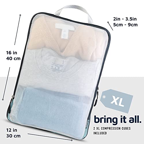 TRIPPED Travel Gear Large Compression Packing Cubes with Mesh 6-Piece Set - color: Dusty Teal