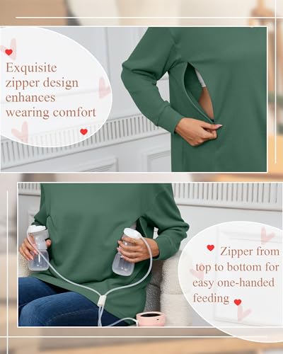 Oakgarden Women's Zipper Oversized Nursing Sweatshirts - color: Green, size: Small