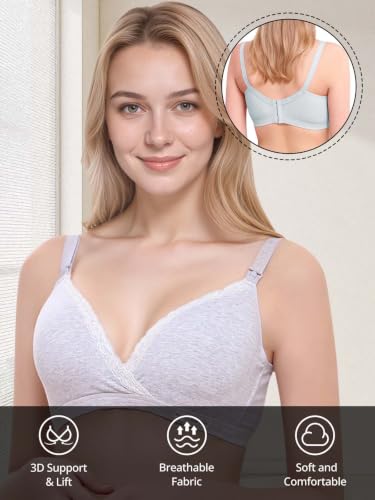 Cross-Front Cotton Nursing Bras - Wireless V Neck Sleep & Lounge Bralette, Comfy Wirefree Pregnancy & Breastfeeding Bra - color: Grey, size: X-Small