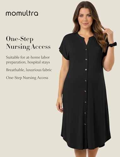 PATPAT Maternity Nursing Dress, Womens Button-Down Midi Dress with Pockets - color: Black, size: Large