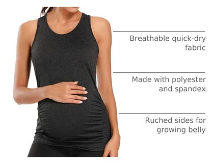 Ecavus Women's Maternity Tank Tops Racerback Ruched Workout Top - color: 01-black, size: Small