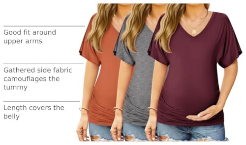 Ekouaer 3 Pack Maternity Shirts V Neck Pregnancy Tops Tunic Blouse Summer - color: A Grey/Burgundy/Brick Red, size: Medium