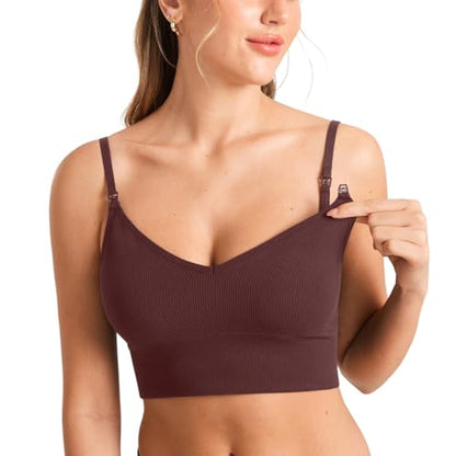 MOMANDA Ribbed Longline Nursing Bras - color: Hazelnut, size: X-Large