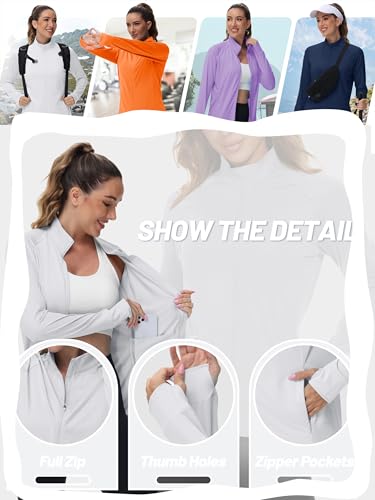 TACVASEN Women's Lightweight Athletic Jacket UPF 50+ Long Sleeve Sun Shirt - color: 03 White, size: Medium