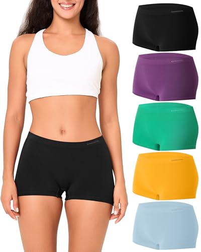 BAMBOO COOL Womens Boyshorts Underwear Mid Rise Boxer Briefs Panties - color: Multicoloured B (5-pack), size: X-Large