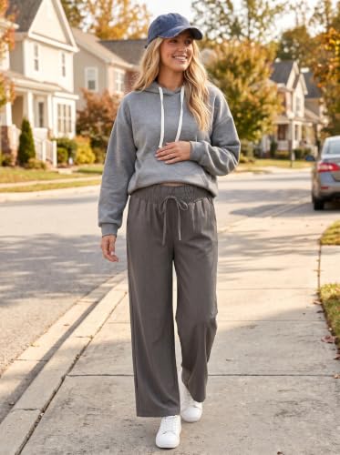 BLENCOT Maternity Pants Wide Leg High Waisted Flowy Pregnancy with Pockets - color: Dark Grey, size: Medium