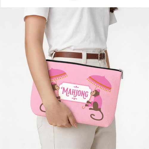 Cute Monkey Mahjong Tile Bag Pink Makeup Bag Gift for Women (Case Only) - color: Multicolor 1808