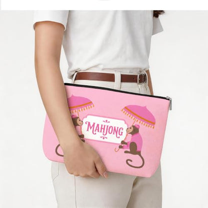 Cute Monkey Mahjong Tile Bag Pink Makeup Bag Gift for Women (Case Only) - color: Multicolor 1808