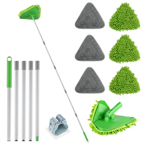 RONSUNG Wall Cleaner Mop, 82-Inch Handle, Baseboard Cleaner Tool, 6 Pads - color: Green, size: 6 Pads