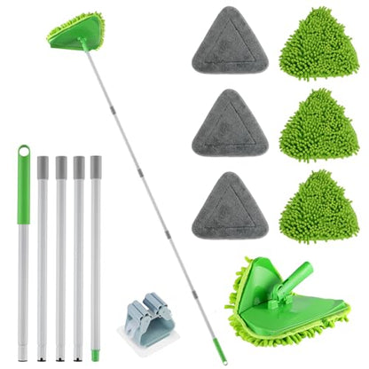RONSUNG Wall Cleaner Mop, 82-Inch Handle, Baseboard Cleaner Tool, 6 Pads - color: Green, size: 6 Pads