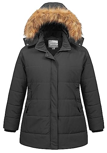 Chrisuno Women's Plus Size Winter Coat Waterproof Long Puffer Jacket Warm Thicken Parka with Removable Fur Hood - color: Dark Grey, size: 5X