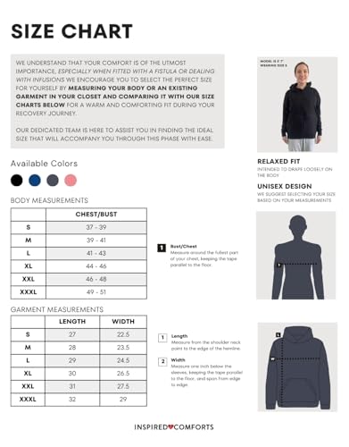 Inspired Comforts Unisex Dialysis & IV Access Hoodie – Dual Arm Zippers, Thumbhole Sleeves & Pockets - color: Black, size: Small
