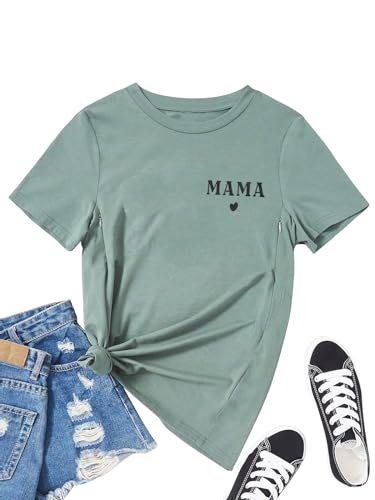 Women Maternity Nursing Shirt Leopard Heart Friendly Zip Breastfeeding Tops - color: Green 1, size: Small