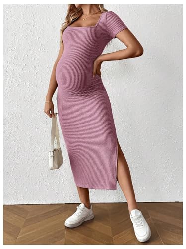 MakeMeChic Women's Maternity Baby Shower Dress Square Neck Bodycon Dresses - color: Hot Pink, size: Medium