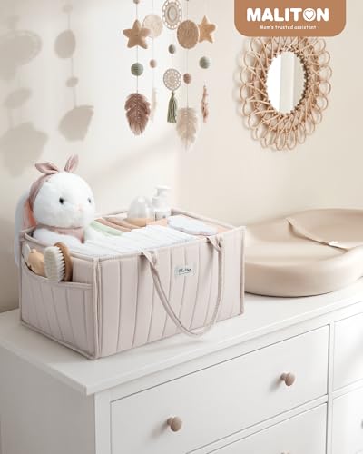 Maliton Baby Diaper Caddy Organizer with 2 Side Pockets, Portable, Beige - color: Beige