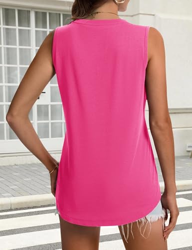 YUCOLEN Women's Tank Tops Loose Flowy Summer UPF 50+ Basic Sleeveless Tops - color: Rose Red, size: Medium