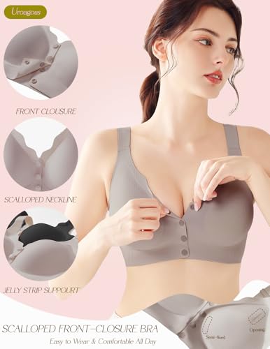 Womens Front Closure Bras for Women Seamless Soft Mastectomy Bra - color: Elegant Grey, size: Small
