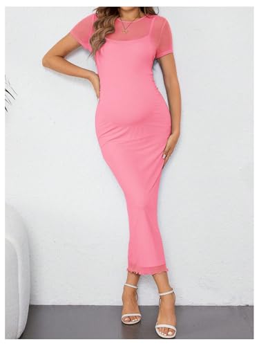 OYOANGLE Women's Maternity Sheer Short Sleeve Bodycon Dresses - color: Pink, size: X-Large