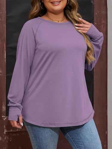 Womens Plus Size Long Sleeve Tunic Tops Crew Neck Oversized Fit T Shirts - color: Purple, size: 4X-Large