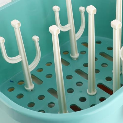Ejoyous Baby Bottle Drying Rack Organizer, Nursing Bottle Storage Box, Compact Household Dust Proof Draining Thickened Plastic Bottle Holder Box for Home Travel (Green) - color: Green