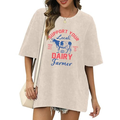 Breastfeeding Shirts for Women Zipper Maternity Nursing Shirt Postpartum Friendly Funny Oversized Graphic Tees - color: Apricot, size: Medium