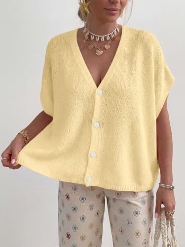 PRETTYGARDEN Womens 2026 Summer Oversized Cardigans Sweaters - color: Yellow, size: Medium