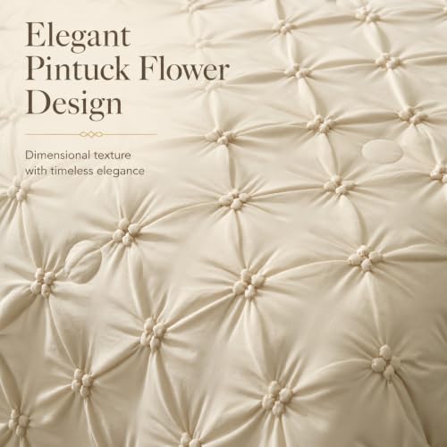 Amélie Home Elegant Pintuck Cooling Comforter Queen Size, Creamy Beige - color: Creamy Beige, size: Full/Queen (90''x90'')