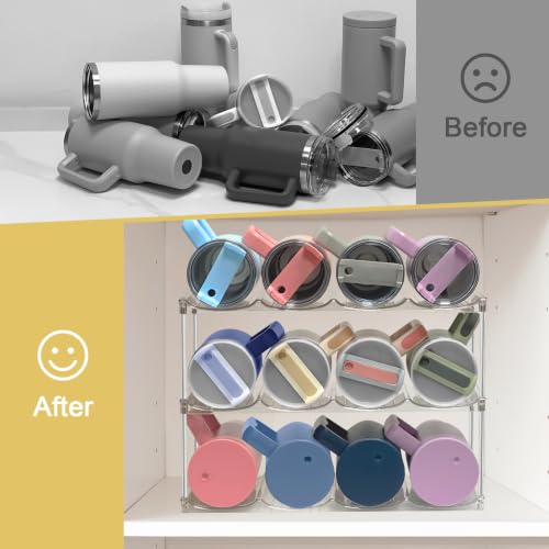 Stackable Water Bottle Organizer for Cabinet - Large Tumbler Organizer - size: 12-Bottle