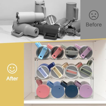 Stackable Water Bottle Organizer for Cabinet - Large Tumbler Organizer - size: 12-Bottle