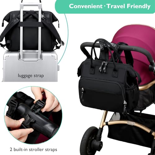 LORADI Large Diaper Bag Tote Backpack (Black-silver, Extral-large-27L) - color: Black-silver, size: Extral-large-27L