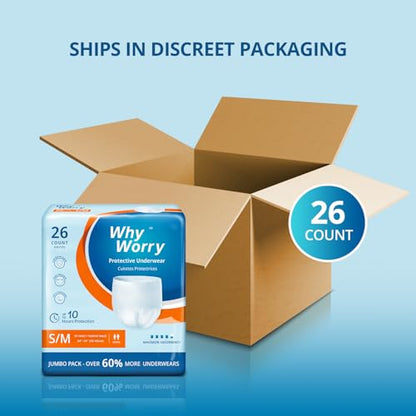 WhyWorry Incontinence Underwear for Women & Men, Small/Medium, 26 Count - size: Small/Medium (26 Count)