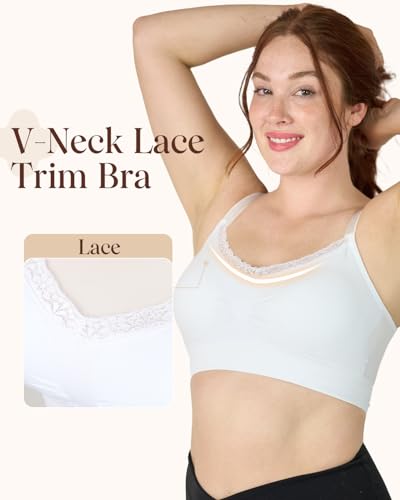 Coobie Lace V-Neck Bra for Women - color: White, size: Large