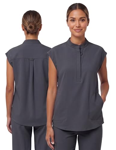 VECARDI Womens Scrub Top Zip Front Dolman Sleeves with Pockets - color: Grey, size: X-Large
