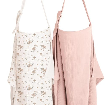 Konssy 2-Pack Muslin Nursing Cover Up for Breastfeeding Mom with Rigid Hoop - color: Pink,Blossom