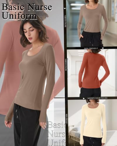 Neer 3 Pack Womens Underscrubs Long Sleeve Shirts for Nurse - color: Apricot, Black, Pumpkin, size: Medium