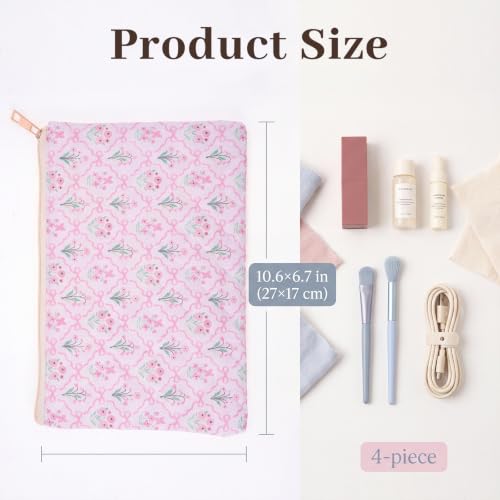 Quilted Makeup Bag, Cotton Patchwork Zipper Cosmetic Pouch, Pink Blue - color: Patchwork Floral