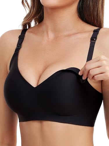 Vinfact Smooth Nursing Bras for Breastfeeding Seamless Maternity Bras for Pregnancy Wireless Bralette with Extra Bra Extender - color: Black, size: Large