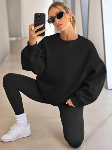 EFAN Womens Oversized Sweatshirt Crewneck Sweater Casual Fall Outfits 2026 - color: Black, size: Small