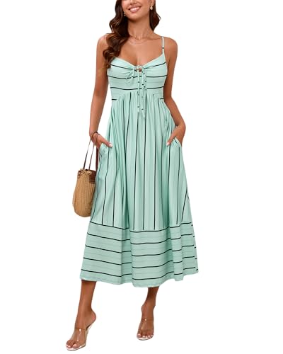 Fashionme 2026 Women Summer Boho Maxi Dresses Vacation Beach with Pockets - color: Mint Green, size: Medium