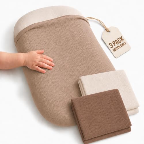 3 Pack Muslin Baby Lounger Covers, Covers Only, 35.5" x 20" - color: 3 Pack Brown