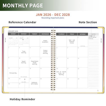 Monthly Calendar Planner 2026-2028, 3 Years Organizer, 9" x 11" - color: Sunset（ Jan 2026 - Dec 2028）