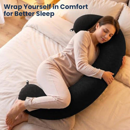 TranquilRelax C Shaped Body Pillow for Side Sleepers, Black-35 * 10" - color: Black, size: 35*10 in
