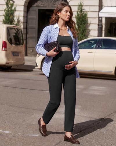 G4Free EverGoing Maternity Work Pants Pregnancy Tapered Ankle Trousers - color: Black, size: Small