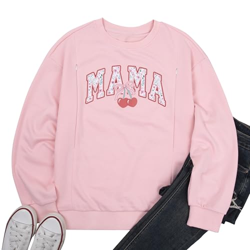 UNIQUEONE Nursing Sweatshirt Women Hidden Zip Breastfeeding Shirts - color: Pink, size: Large