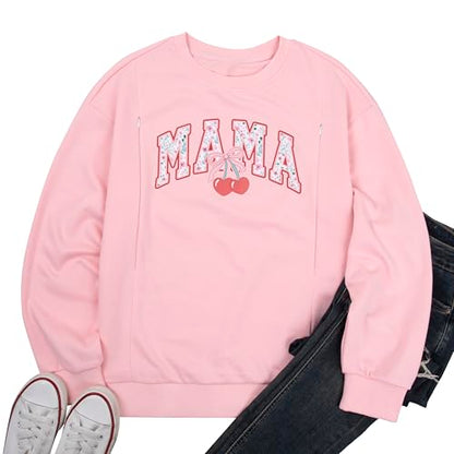 UNIQUEONE Nursing Sweatshirt Women Hidden Zip Breastfeeding Shirts - color: Pink, size: Small