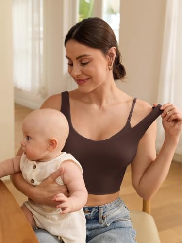 MOMANDA Longline Sports Nursing Bras - color: Hot Fudge Brown, size: Medium
