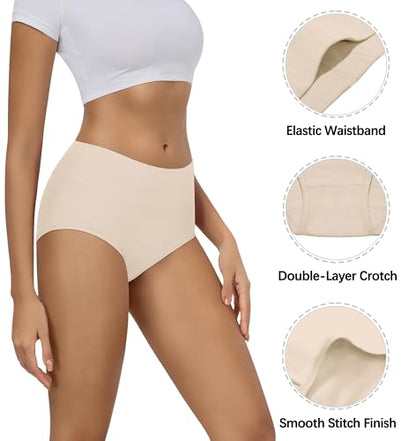 MIRITY Women's High Waist Cotton Underwear - Soft Full Coverage Briefs with Double-Layer Waistedband - color: Color 2, size: Medium