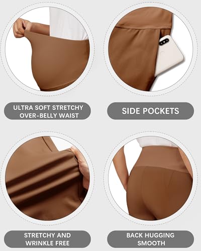 OUGES Women's Over Belly Straight Leg Maternity Pants with Pockets - color: Dark Coffee, size: XX-Large
